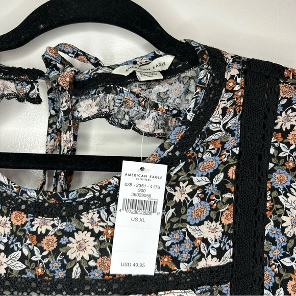 American Eagle Floral Lace Ruffle Babydoll Peasant Long Sleeve Top Size XL NWT - Picture 4 of 7